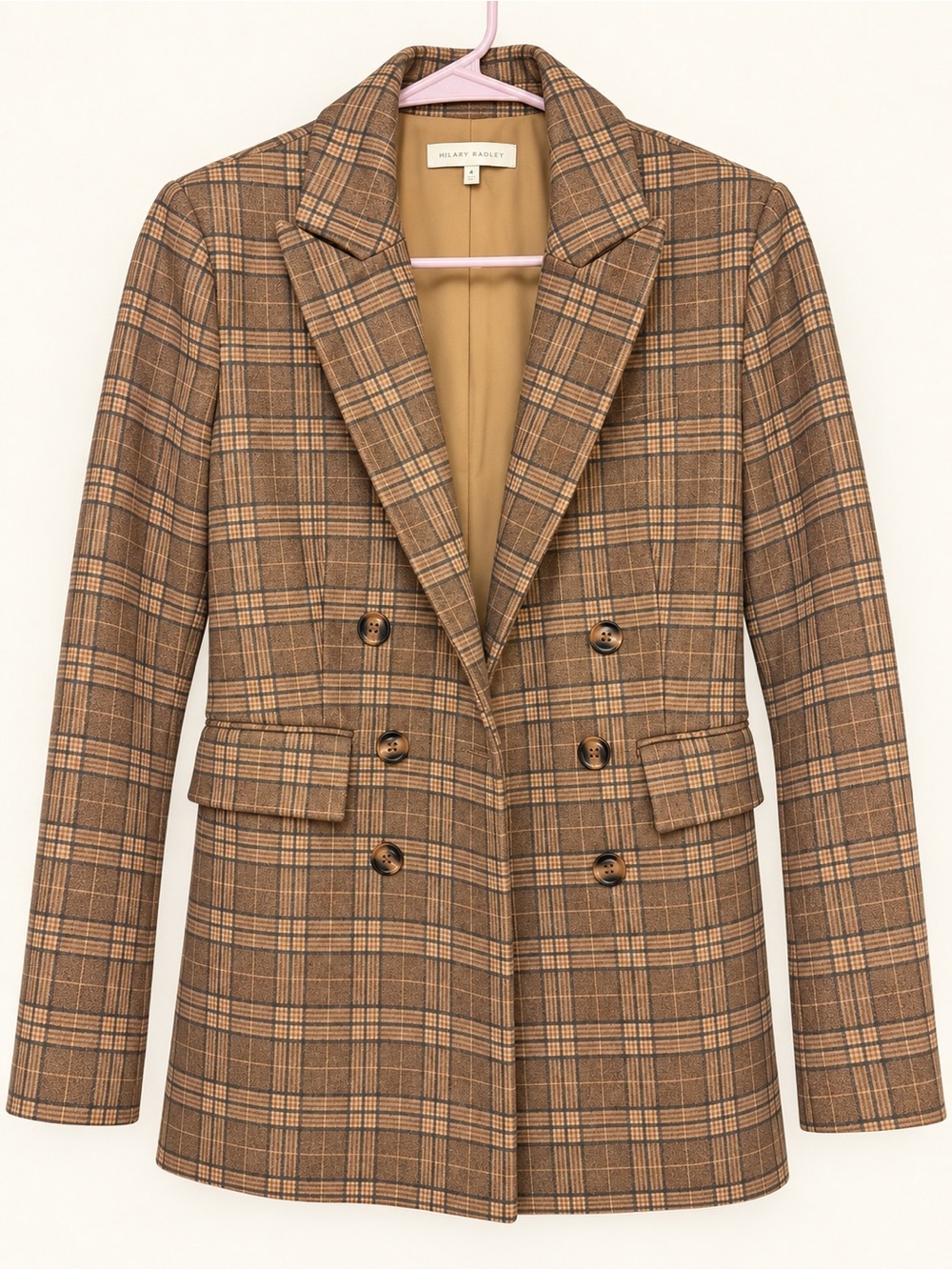 Favorite Daughter & Nuuly Brown Plaid Double-Breasted Blazer Jacket